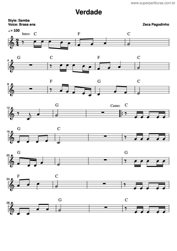 Partitura da música Verdade