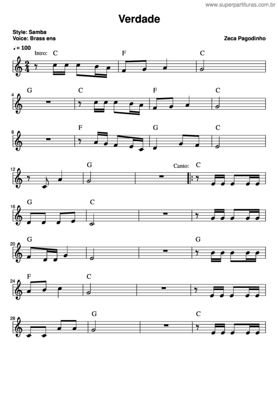 Partitura da música Verdade