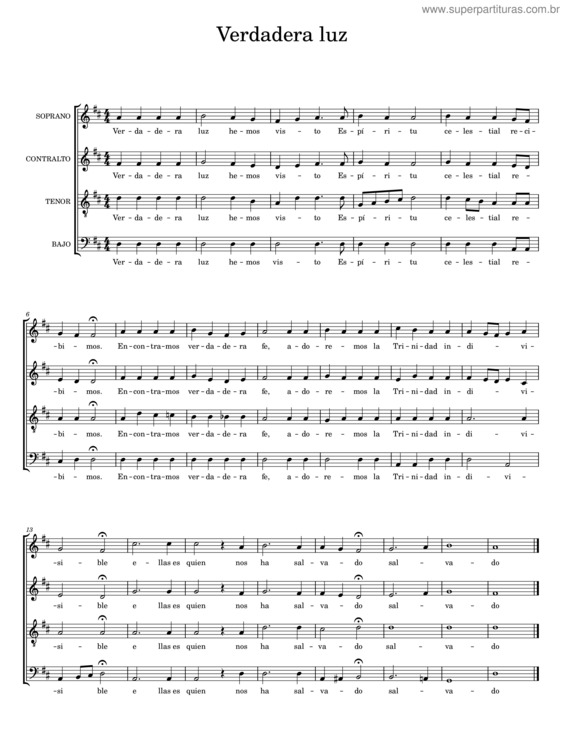 Partitura da música Verdadera Luz