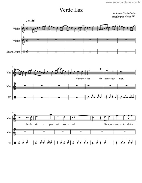 Partitura da música Verde Luz v.2