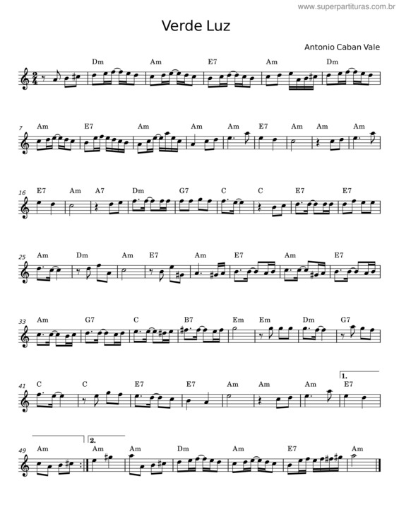 Partitura da música Verde Luz v.3