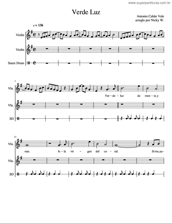 Partitura da música Verde Luz