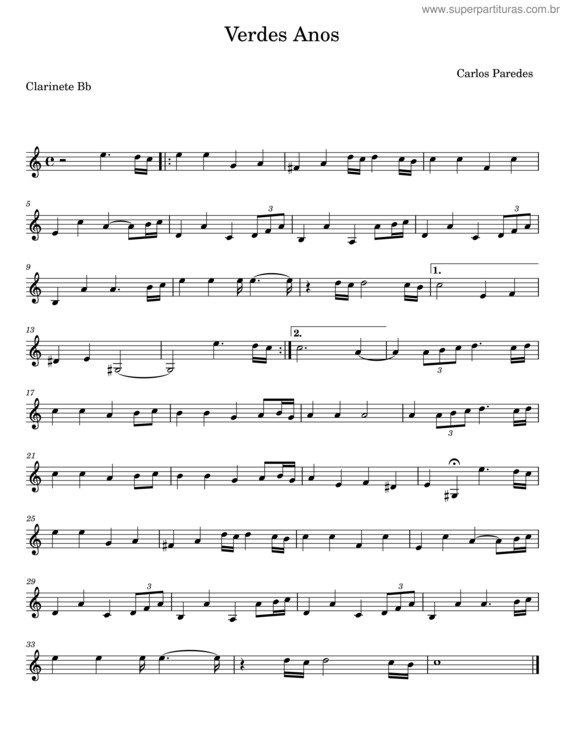Partitura da música Verdes Anos – Carlos Paredes v.2