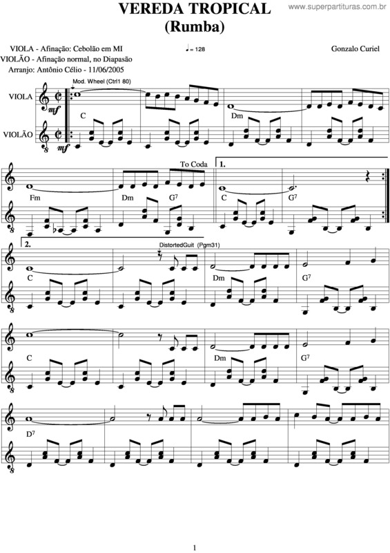 Partitura da música Vereda Tropical v.4