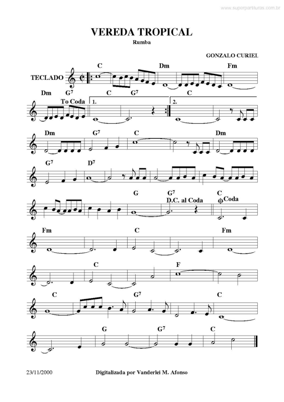 Partitura da música Vereda Tropical