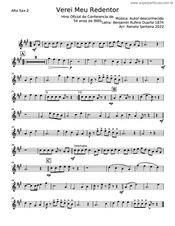 Partitura da música Verei Meu Redentor – Portugal Autor Desconhecido