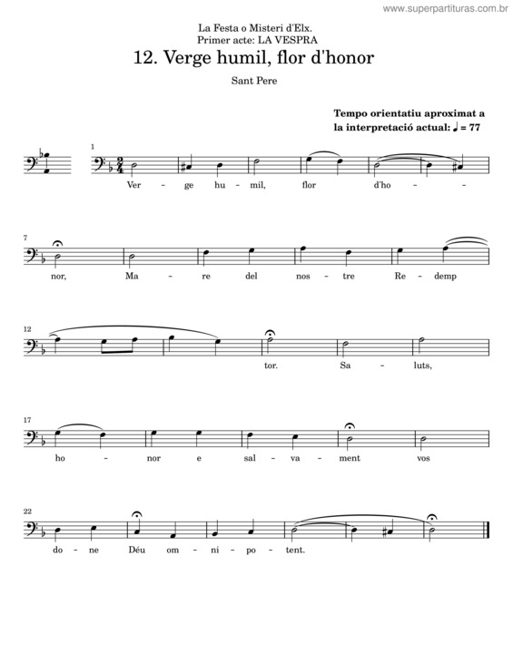 Partitura da música Verge Humil, Flor D`Honor