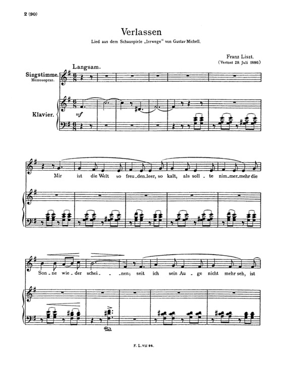 Partitura da música Verlassen S.336