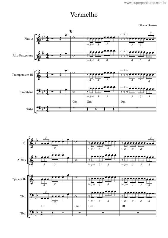 Partitura da música Vermelho – Gloria Groove Vermelho