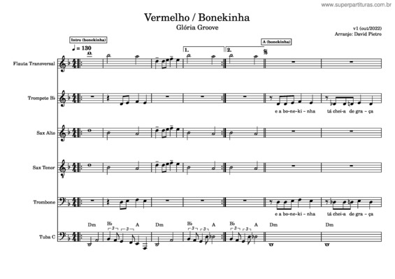 Partitura da música Vermelho/Bonekinha – Gloria Groove