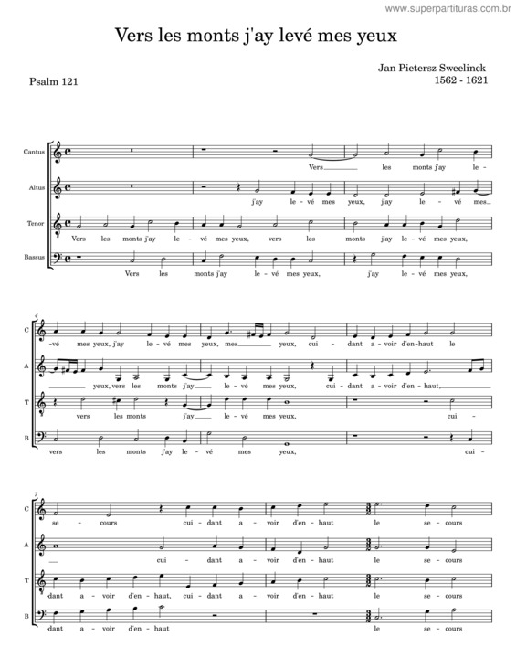 Partitura da música Vers Les Monts J`Ay Levé Mes Yeux – Jan Pieterszoon Sweelinck