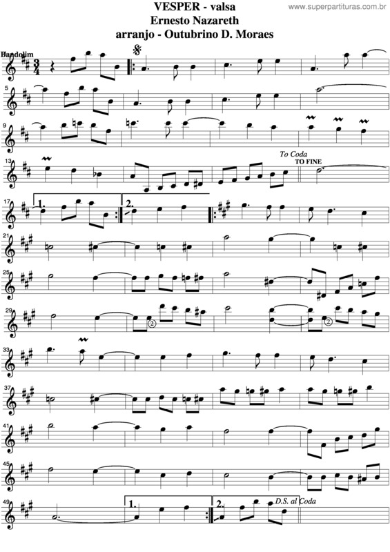Partitura da música Vésper v.2