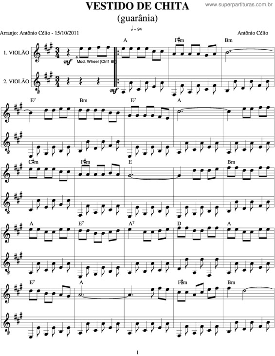 Partitura da música Vestida De Chita