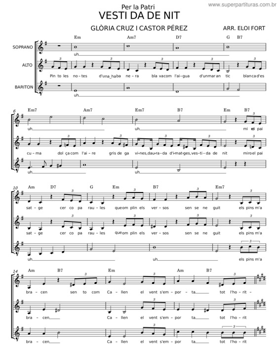 Partitura da música Vestida De Nit – Glòria Cruz;Castor Pérez