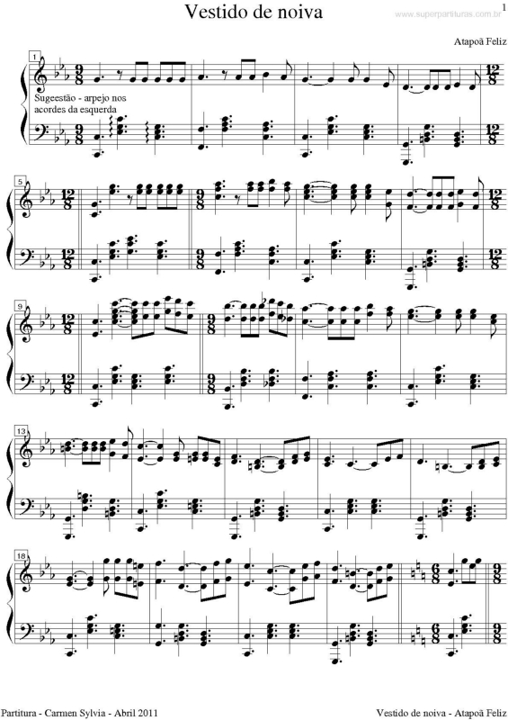 Partitura da música Vestido de Noiva