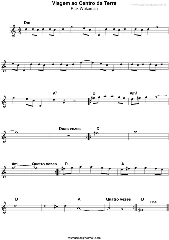 Partitura da música Viagem ao Centro da Terra