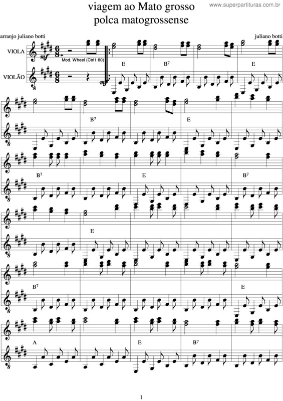 Partitura da música Viagem Ao Mato Grosso