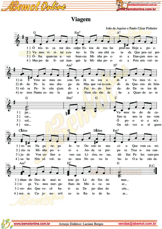 Partitura da música Viagem v.3