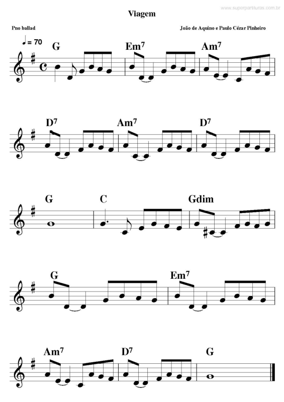 Partitura da música Viagem