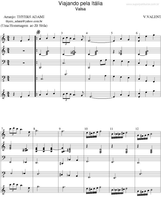 Partitura da música Viajando pela Itália v.2