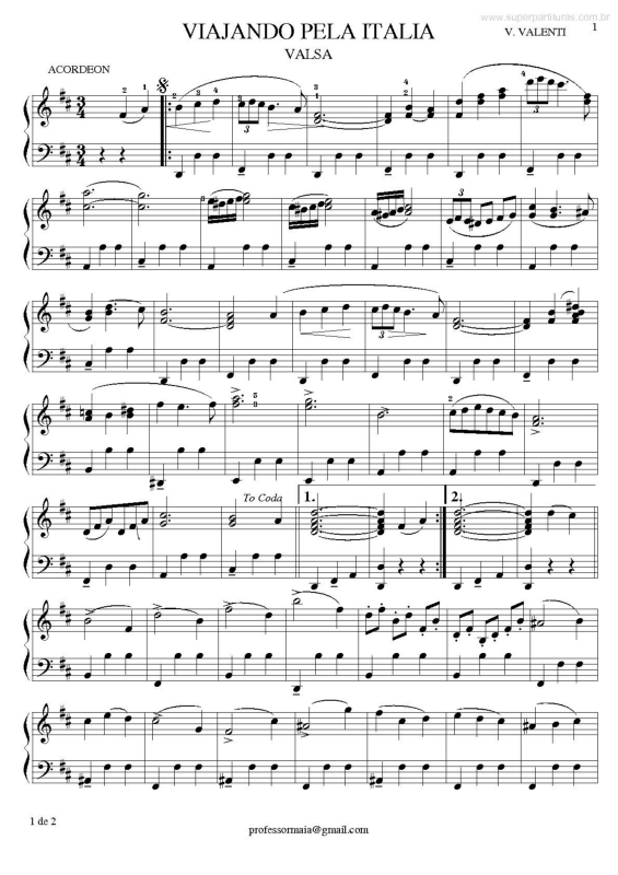 Partitura da música Viajando pela Itália