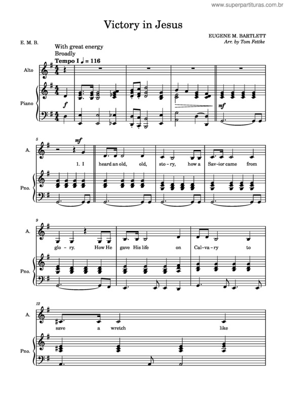 Partitura da música Victory In Jesus – Eugene Bartlett Victory In Jesus –Alto – Piano