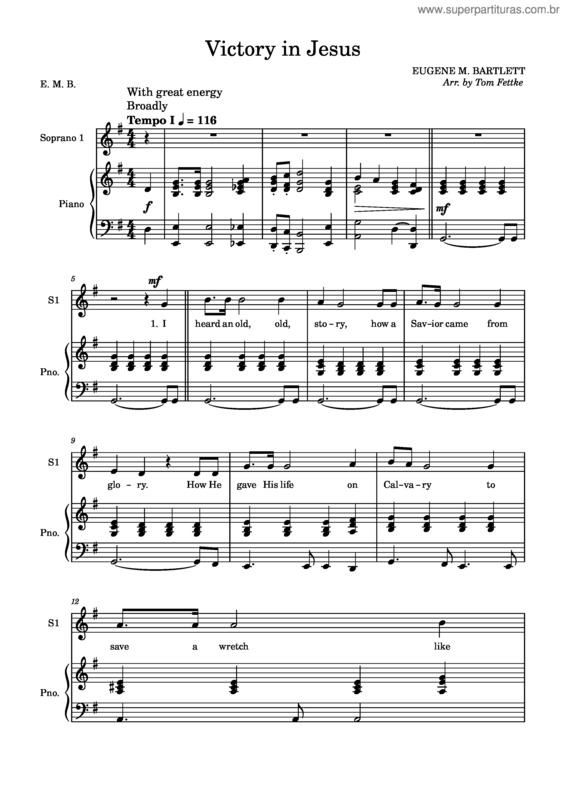 Partitura da música Victory In Jesus – Eugene Bartlett Victory In Jesus v.2