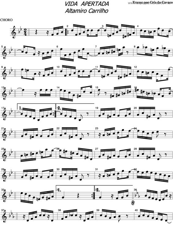 Partitura da música Vida Apertada