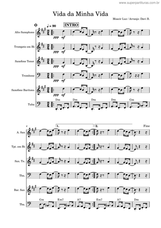 Partitura da música Vida Da Minha Vida – Davi Benseman