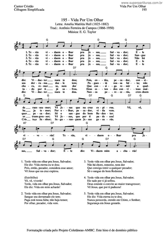 Partitura da música Vida Por Um Olhar