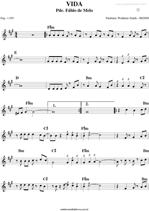 Partitura da música Vida