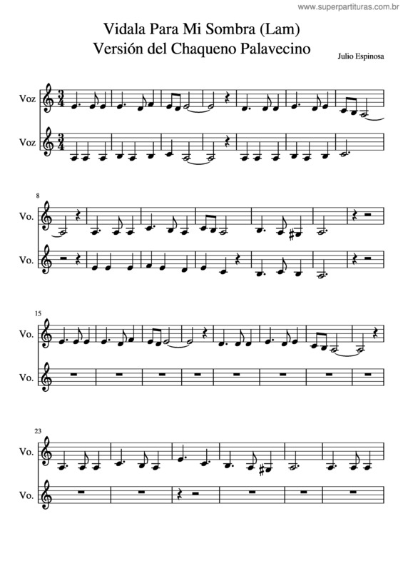 Partitura da música Vidala Para Mi Sombra
