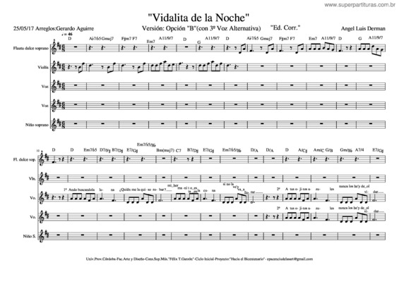 Partitura da música Vidalita De La Noche Apaisada Edicion Corregida