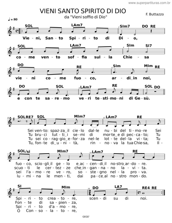 Partitura da música Vieni Santo Spirito Di Dio v.2