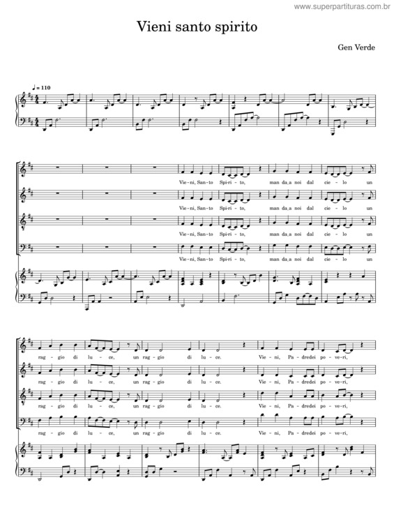 Partitura da música Vieni Santo Spirito E Rinnovaci – Gen Verde v.2