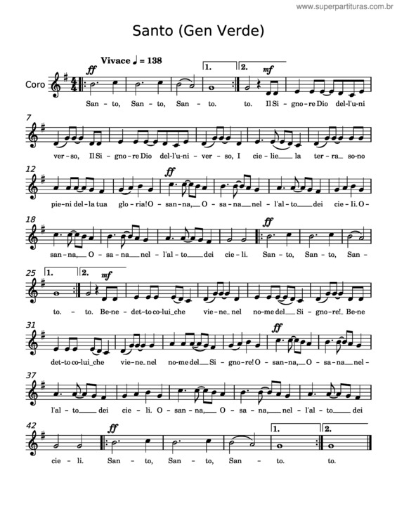 Partitura da música Vieni Santo Spirito E Rinnovaci – Gen Verde