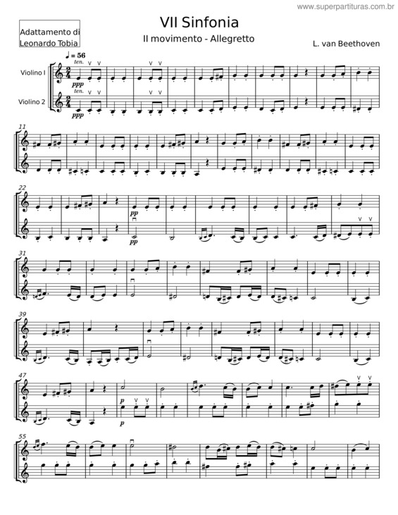 Partitura da música Vii Sinfonia – L. Van Beethoven