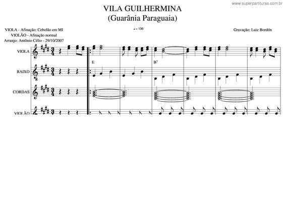 Partitura da música Vila Guilhermina v.2
