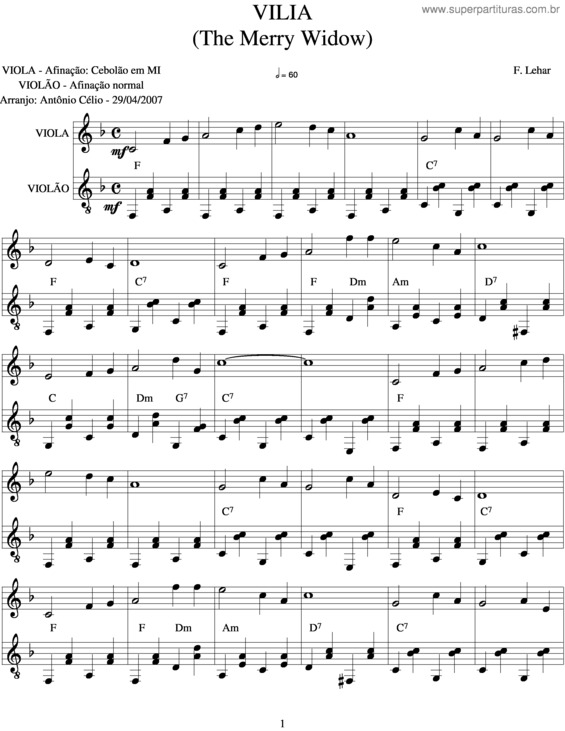 Partitura da música Vilia