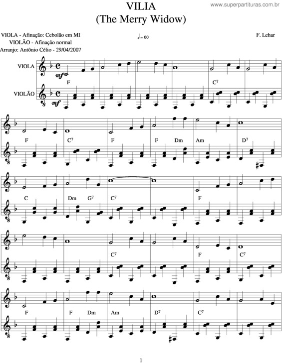 Partitura da música Vilia