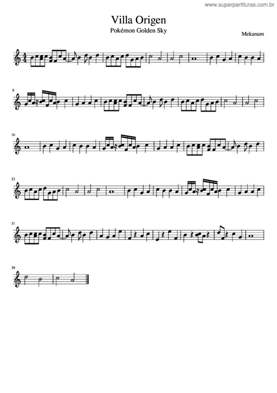 Partitura da música Villa Origen– Pokémon Golden Sky