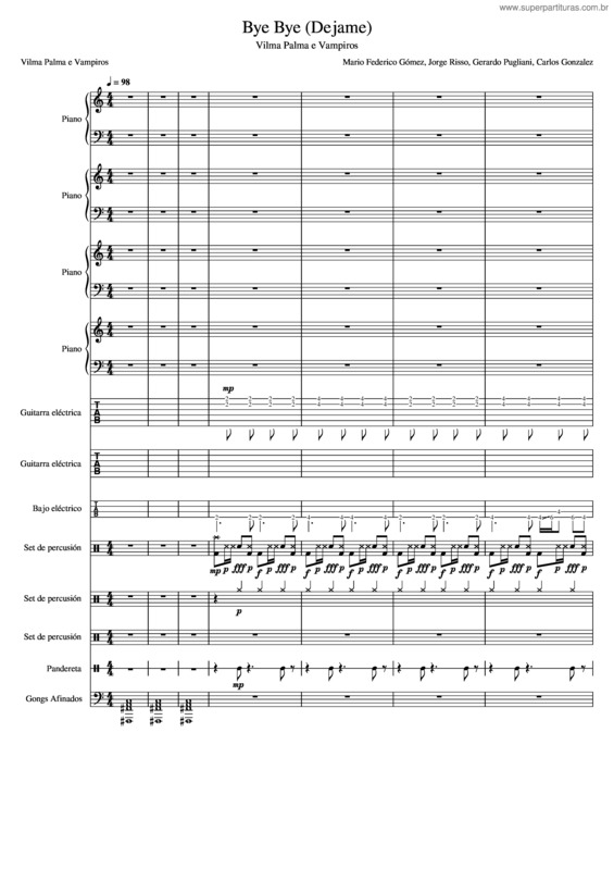 Partitura da música Vilma Palma E Vampiros – Bye Bye  Dejame