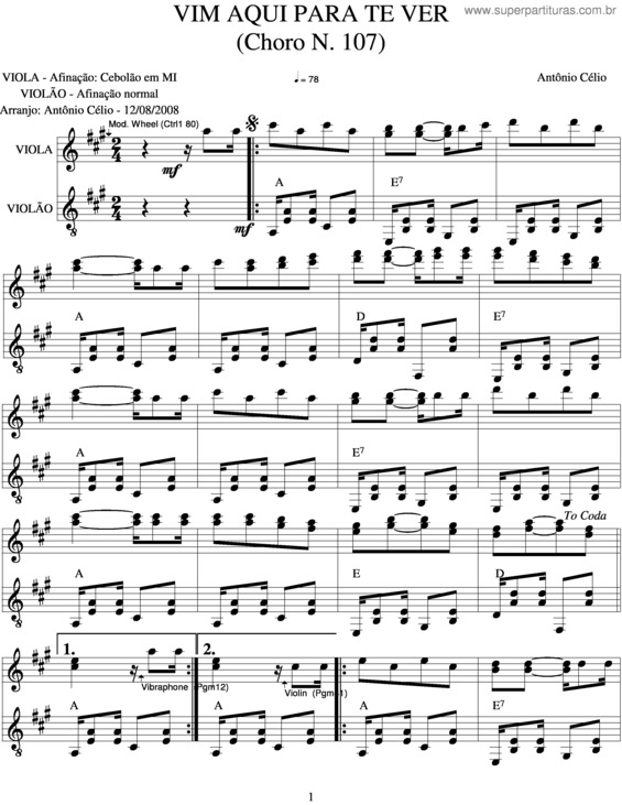 Partitura da música Vim Aqui Para Te Ver