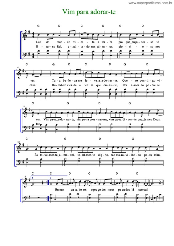 Partitura da música Vim Para Adorar-Te v.2