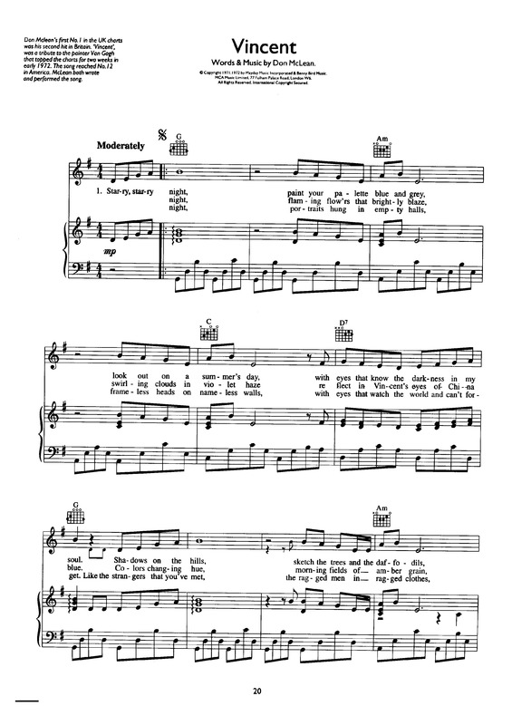 Partitura da música Vincent v.2