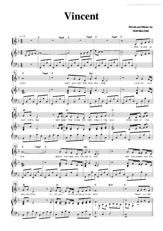 Partitura da música Vincent