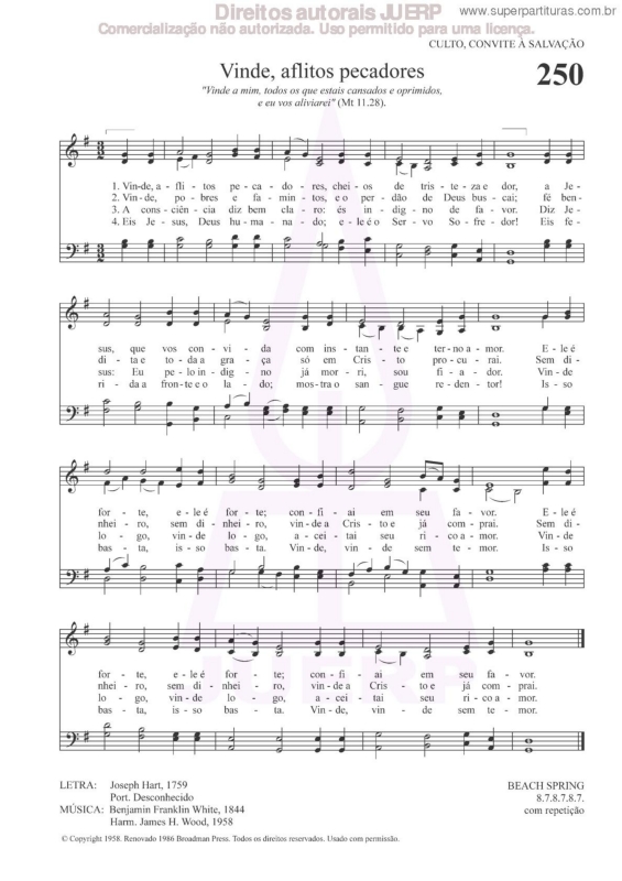 Partitura da música Vinde, Aflitos Pecadores - 250 HCC v.2