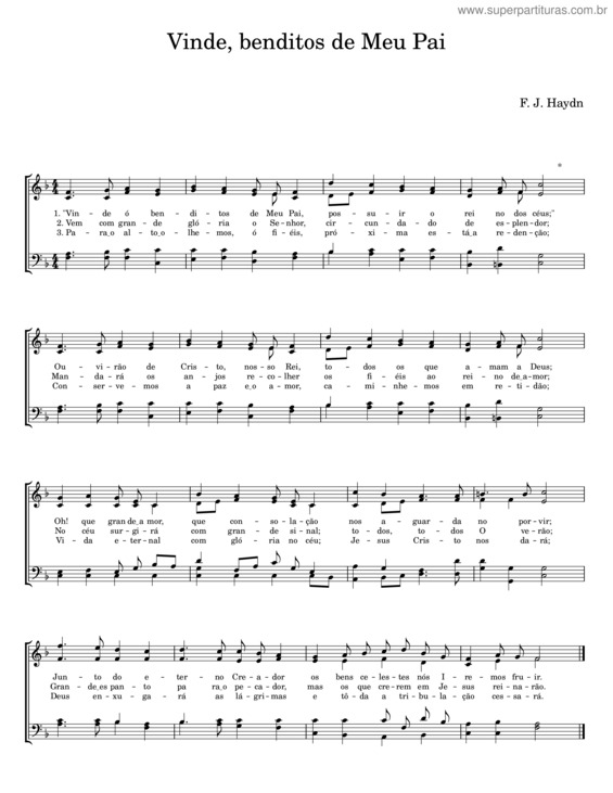 Partitura da música Vinde, Benditos De Meu Pai – F. J. Haydn