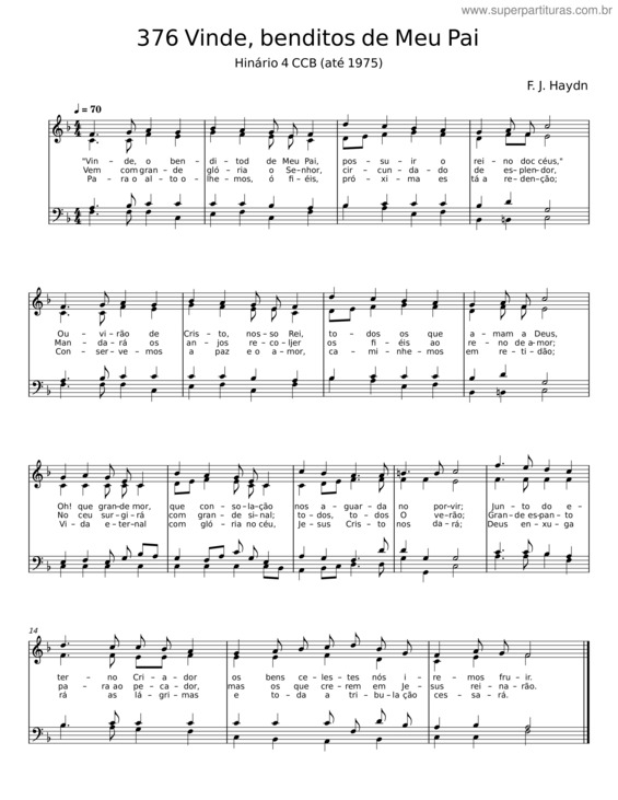 Partitura da música Vinde, Benditos De Meu Pai