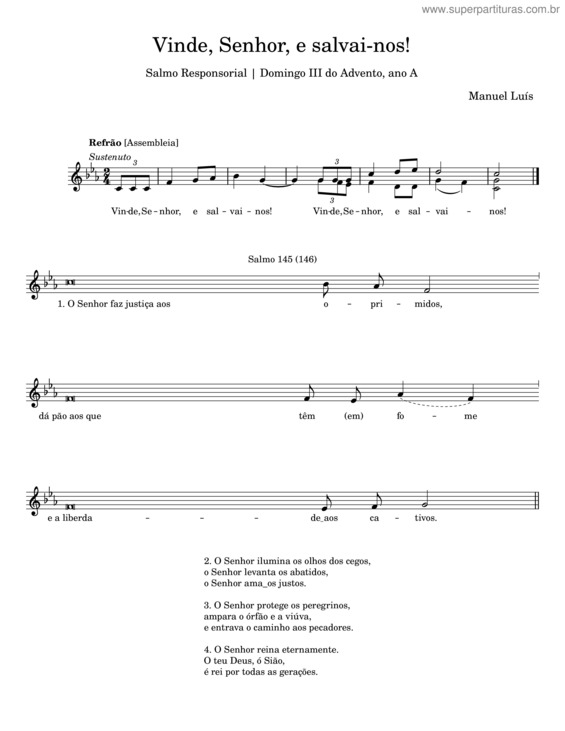 Partitura da música Vinde, Senhor, E Salvai–Nos! – Manuel Luís